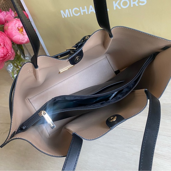 Michael Kors Large Emilia tote bag purse black pebble leather - Picture 7 of 15